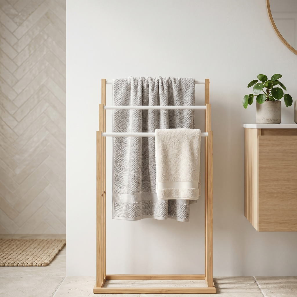 Porte-serviette Sur Pied En Bois
