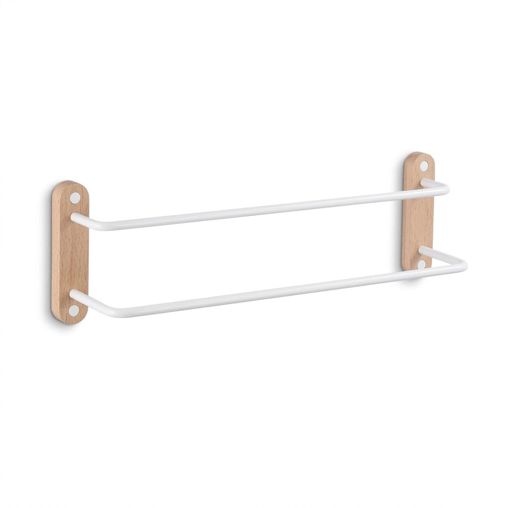 Porte-serviette Blanc Et Bois 1