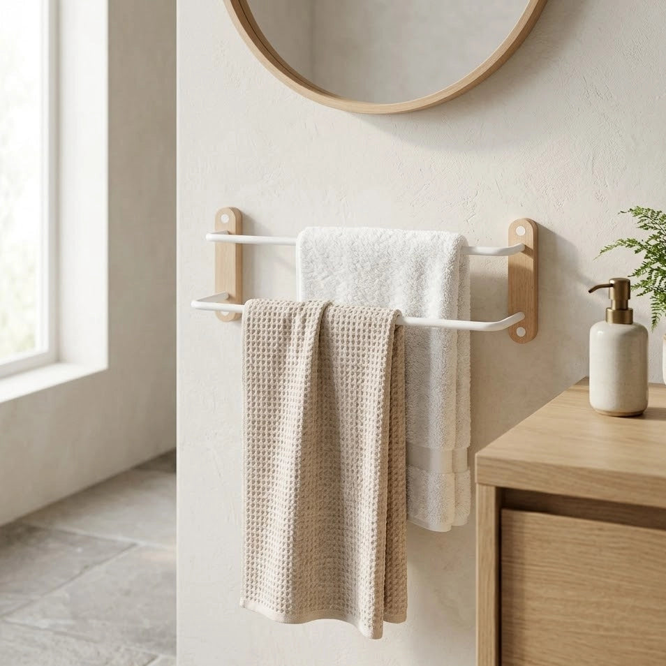Porte-serviette Blanc Et Bois 3