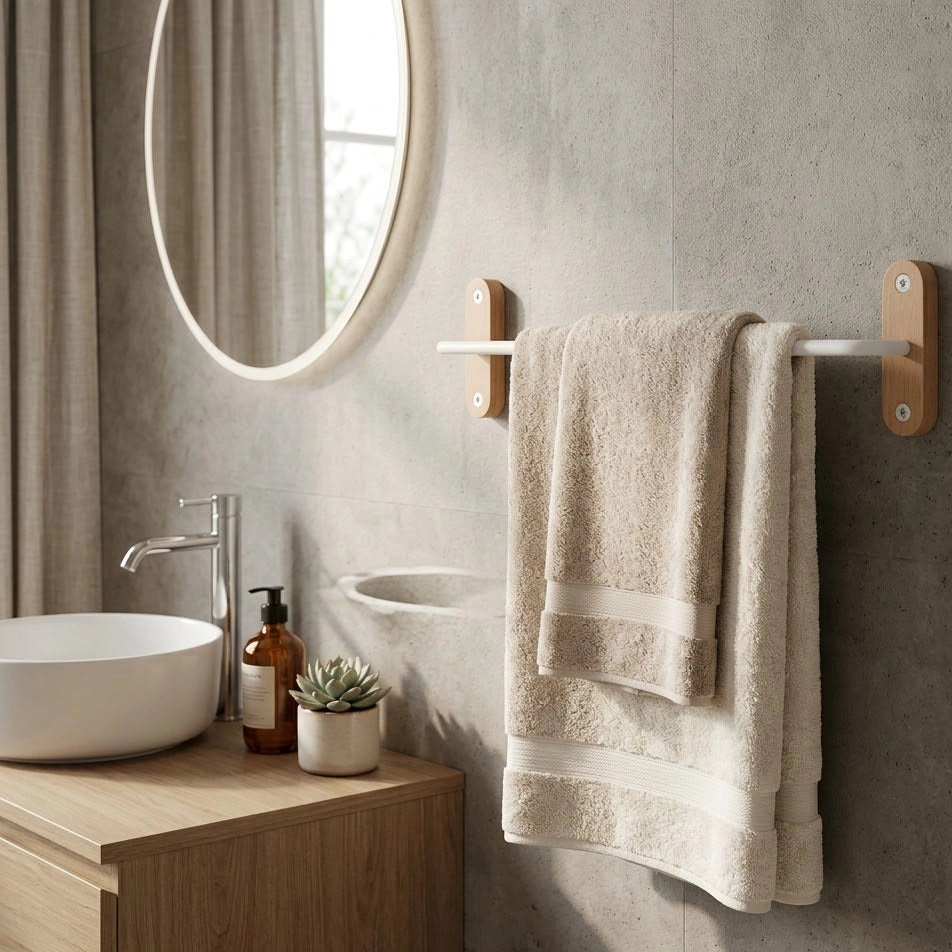 Porte-serviette Blanc Et Bois 6