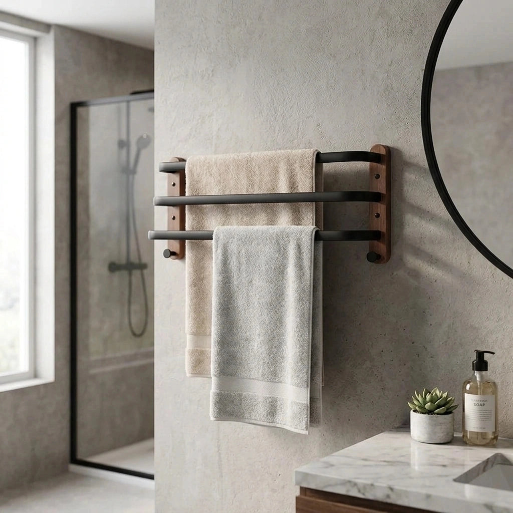 Porte-serviette Noir Et Bois 3