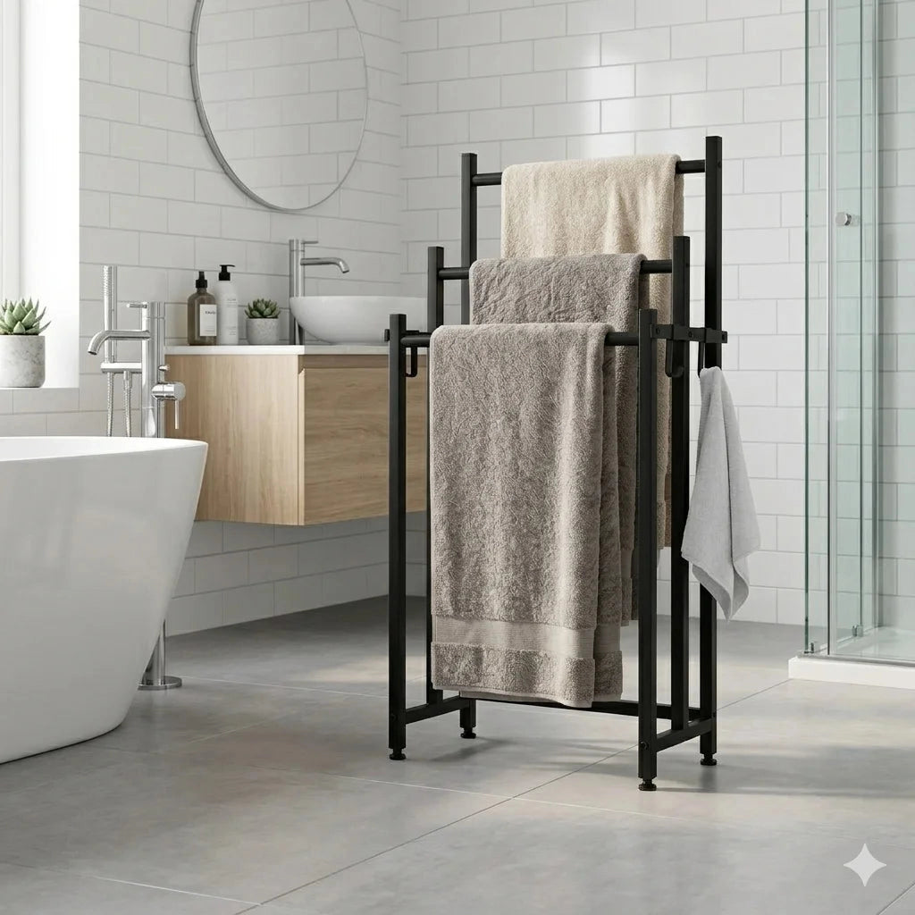 Porte-serviette Noir Sur Pied 3